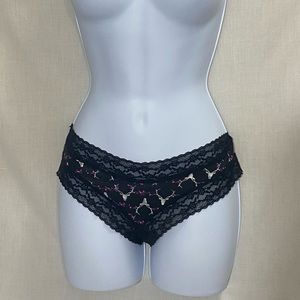 Victoria’s Secret Black With Deer And Lights Embellishments Cheeky Panties